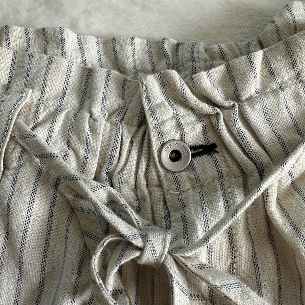 rag & bone Women's High Waist Beige Pinstripe Shorts - Picture 2 of 5